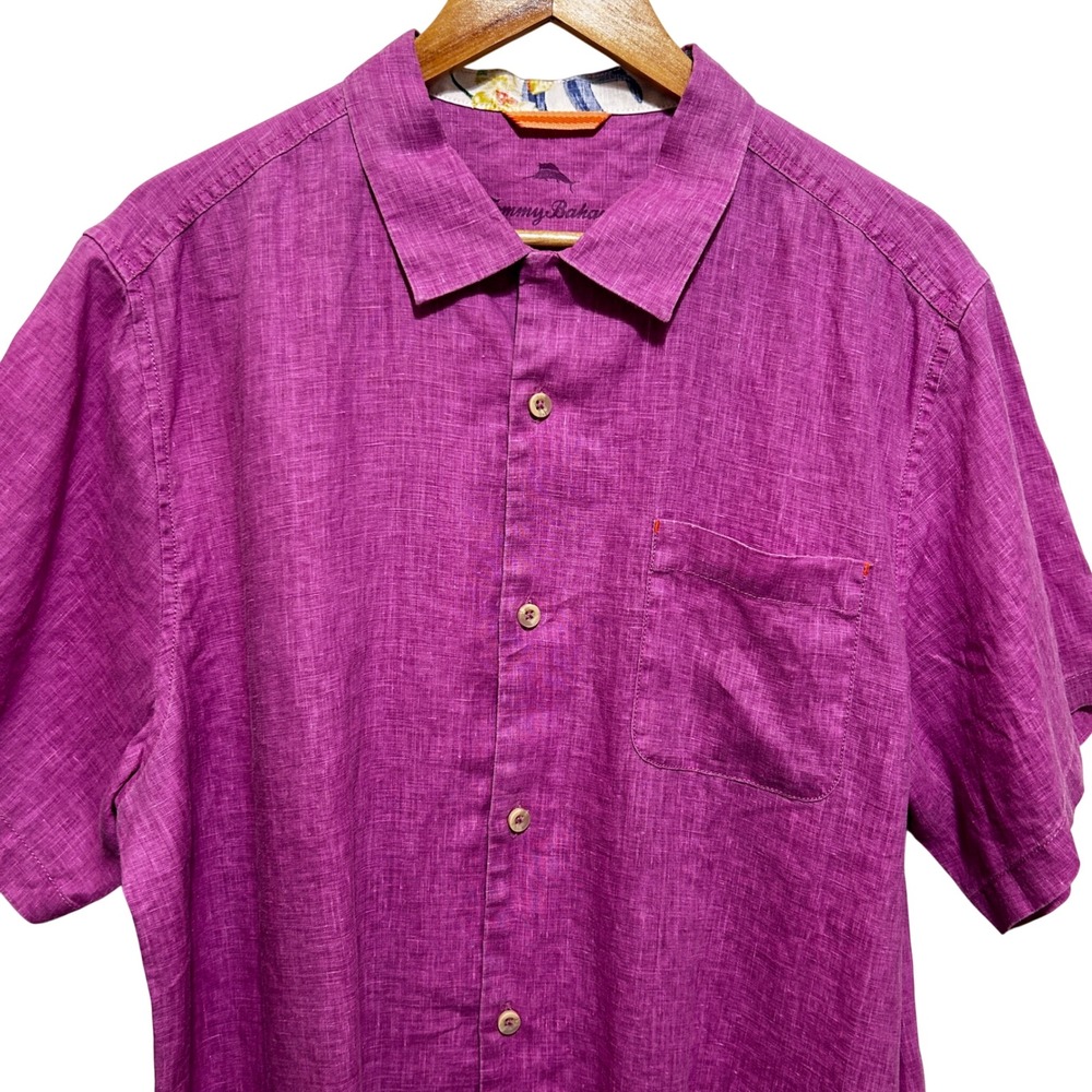 Tommy Bahama Mens Linen Shirt L Fuchsia Resort Tropical Island Vacation‎ Beach - Picture 2 of 6